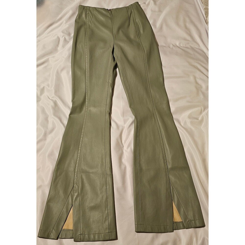 We The Free People Womens 25 Faux Leather Flare Pants Green Split Hem 10' Rise